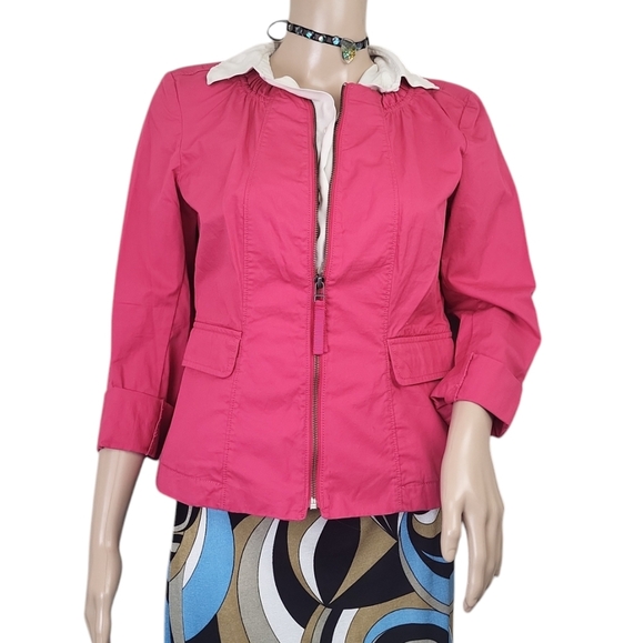 ANN TAYLOR LOFT Hot PINK LIGHTWEIGHT ZIPPER JACKET TOP - Picture 1 of 4